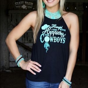 Hippies and cowboys halter tank